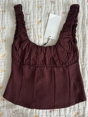 ZARA Ruched brown Tank Top